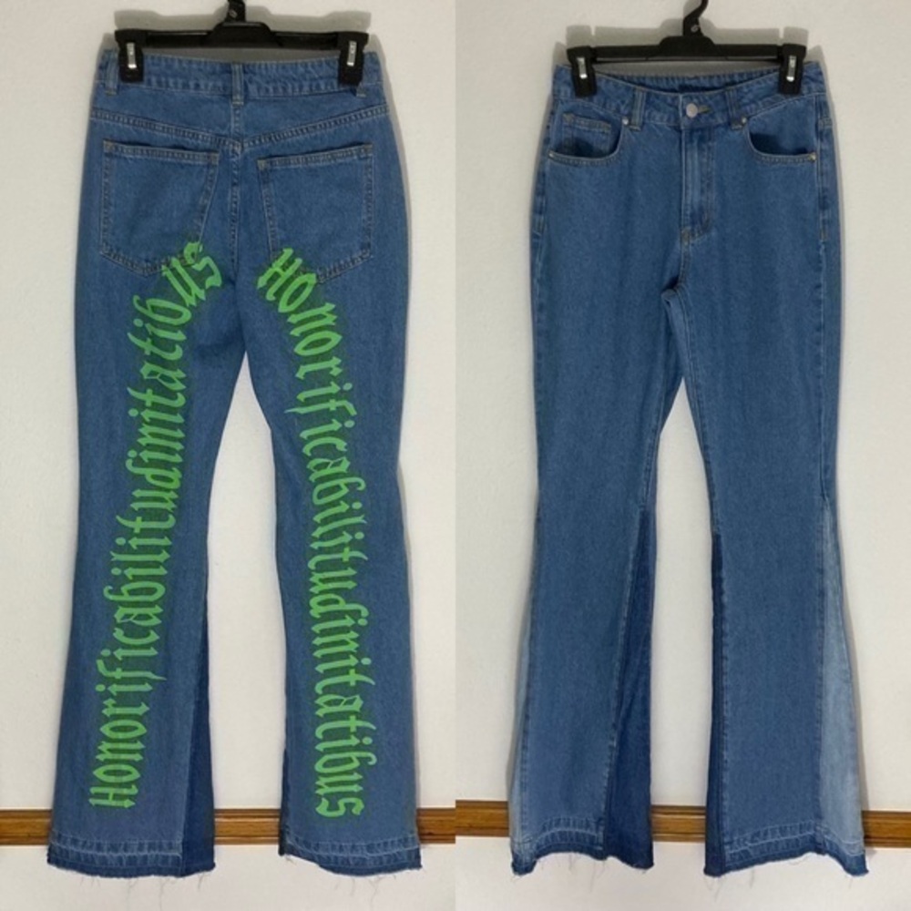 Shakespeare’s longest word printed jeans size XS